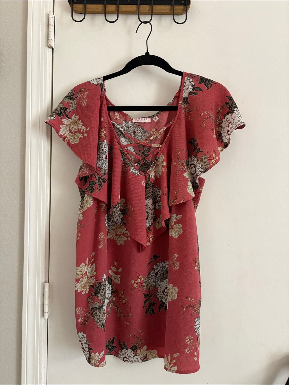 Tempted Rose Floral Ruffle V-Neck Top Coquette Cottagecore Size 2x
